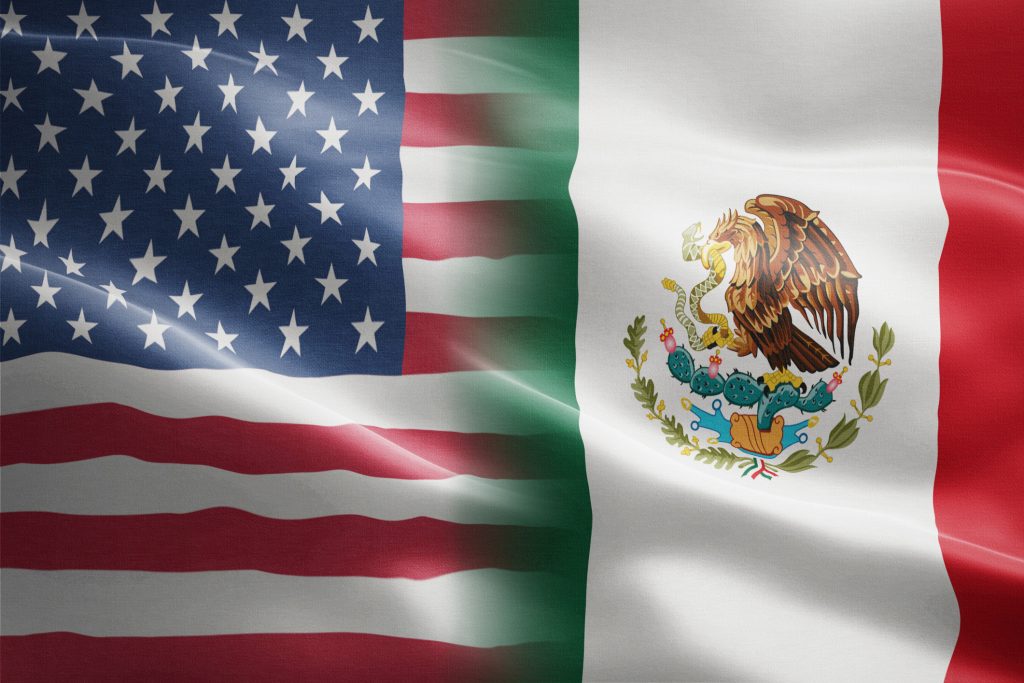 Flag of United States of America and Mexico